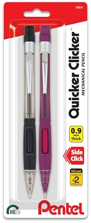 Pentel Quicker Clicker Automatic Pencil, 0.9mm, Assorted Barrel Colors, Color May Vary, 2 Pack (PD349BP2-K6), red