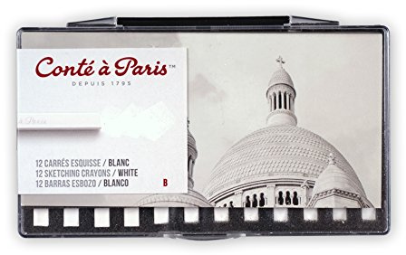 Conté à Paris 50234 Carré Weiß B 12er Box – Hochwertige weiße Zeichenkreide für Skizzen & Zeichnungen – Perfekt für Highlights, Schattierungen & Negativtechnik – Ideal für Künstler & Profis