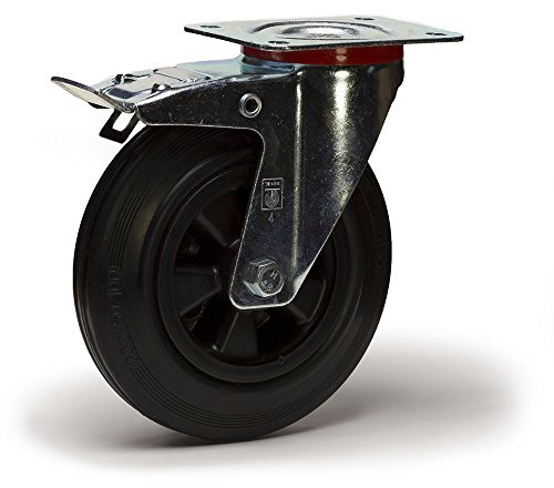 Roulette pivotante à frein diamètre 200 mm caoutchouc noir - 205 Kg