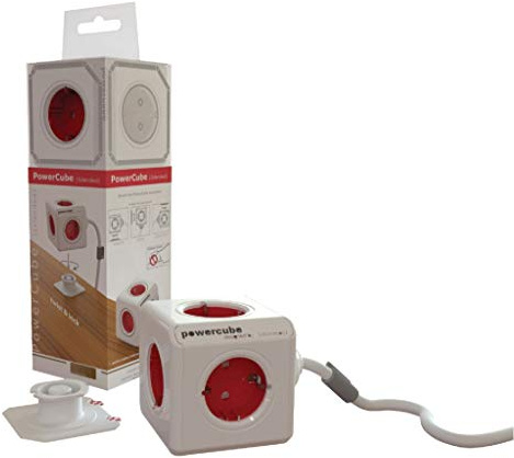 Allocacoc PowerCube Verlängerungskabel (3m, 5X Verteiler DE) 1307/DEEXPC Weiß,rot