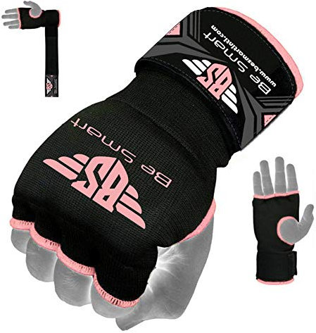 BeSmart Innere Handbandagen, Halbhandschuhe, Boxen, MMA (Mixed Martial Arts), gepolsterte Bandagen, Herren, Black/ Pink, S