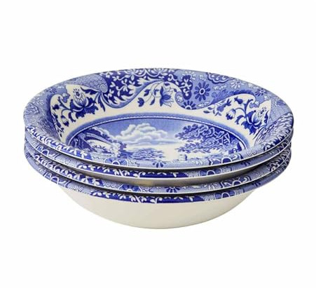 Spode x Blue Italian Set of 4 Cereal Bowls - Versatile Ceramic Bowl Suitable for Soups, Salads, or Desserts, Stylish and Durable, Microwave, Dishwasher, Freezer and Oven Safe, Made in England