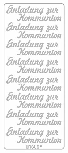 Ursus 59310084 - Kreativ Sticker, Einladung Kommunion, silber, 5 Blatt, selbstklebend, Ideal zur Kartengestaltung und zum Dekorieren von Geschenken, Stickerbogen ca. 10 x 23 cm