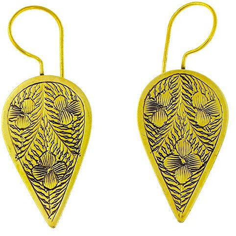 CHICNET Ohrringe umgedreht Tropfen Blüten schraffiert Messing antik golden Tribal Ohrhänger nickelfrei Brass