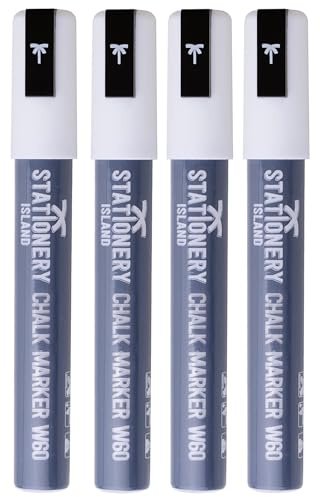 STATIONERY ISLAND Kreidestifte für Tafel Abwaschbar, Kreidestift für Fenster 4er Pack, Weiß Kreidemarker für Glas & Tafeln, Fensterstifte, Zeichnung, Künstler