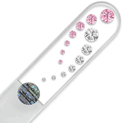 Mont Bleu Groß-Glasnagelfeile von Hand dekoriert mit Swarovski Elements, geliefert in einer Hülle aus schwarzem Samt - Echtem gehärteten Glas aus Tschechien
