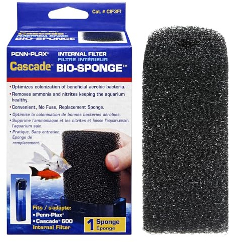 Penn-Plax Cascade 600 Replacement Bio-Sponge - 1 Pack Aquarium Filter Sponge for CIF3 Submersible Internal Media Filter - Easy-to-Clean - Freshwater & Saltwater Aquariums - Black, 2.5 x 3 x 5.5 Inches