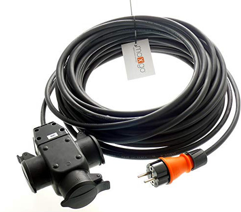 maxgo Verlängerungskabel 15m Außen 3Fach Verteiler Stromkabel Außenbereich Schuko Verlängerung 15 Meter Outdoor Kabel Steckdosenleiste 3-Fach Mehrfachstecker Multisteckdose H07RN-F 3x1,5