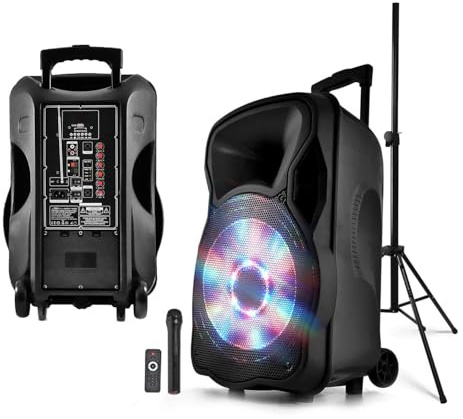Enceinte mobile active à PARTY15-LED RVB USB/BT/SD/FM 800W 15/38cm + pied