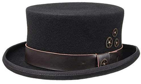 Conner Hut Filzhut Steampunk Zylinder Damen/Herren - Wollfilzhut Herrenhut mit Lederband, Einfass Herbst Frühjahr Winter Sommer Frühling-Sommer Herbst-Winter - M (56-57 cm) schwarz