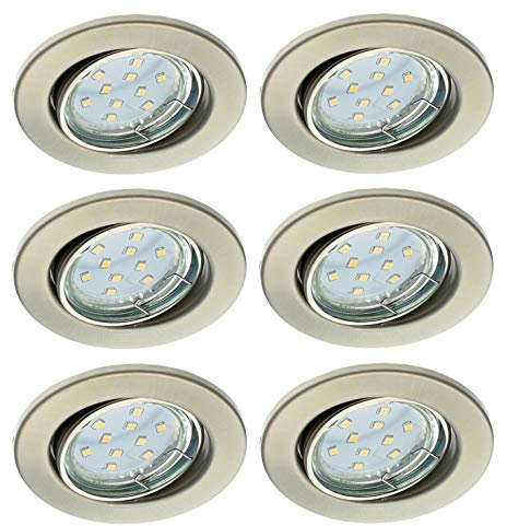 Trango 6er Set 6729-062-5WAK IP23 LED Einbaustrahler Edelstahl-Optik inkl. 6x 5 Watt GU10 LED Leuchtmittel 3000K warmweiß & GU10 Fassung, Einbauleuchte, Badleuchte, Deckenleuchte, Deckenstrahler
