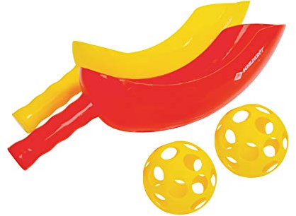 Schildkröt Scoop Ball Set, 2 Raquettes, 2 Balles, Jeu d'Adresse, Compris Sac en Filet Refermable, 970131, Jaune et Rouge