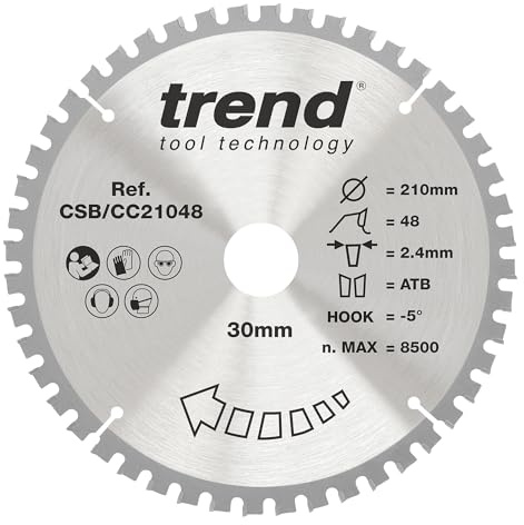 Trend Holz-Kappsägeblatt, 210 mm, 48 Zähne, 30 mm Bohrung, HW | Schneidet Holz sauber für feine Kappschnitte, mit 30-mm-Bohrung und HW, CSB/CC21048