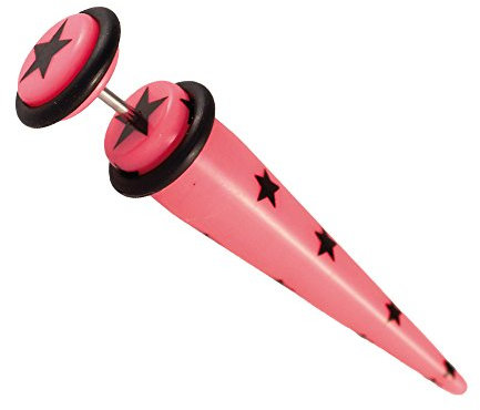 CHICNET Acryl Fake Piercing Expander Pink Schwarze Sterne Dehnungsstab Straight Dehnstab