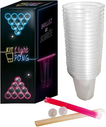 Offizielles Light Beer Pong Kit | Gesamtpaket leuchtendes Beer Pong | Premium Qualität | 22 amerikanische Becher | 24 Leuchtstäbe | 2 Fluo Bälle | Trinkspiel | Party | OriginalCup®