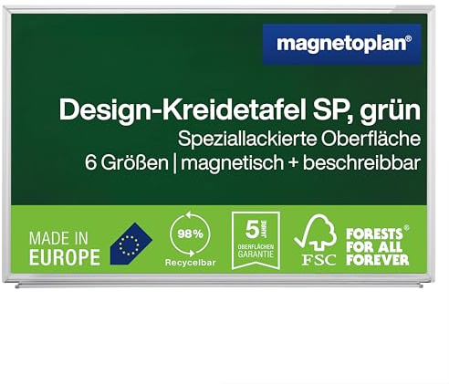 magnetoplan Design-Kreidetafel SP, grün, magnetisch | BxH 1500x1200 mm | Für Büro, Schule + Kinderzimmer | Beschreib- & abwischbar mit Kreide + Kreidemarkern | Mit Aluminiumrahmen & Ablageschale