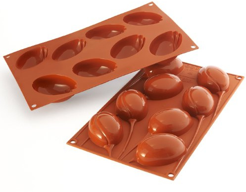 silikomart | SF118 Moule en silicone pour monoportions TULIPANO | 8 cavités, lot de 3 moules à gâteaux, 76 x 50 h 29 mm Volume 8 x 62 ml Tot. 500 ml, antiadhésif