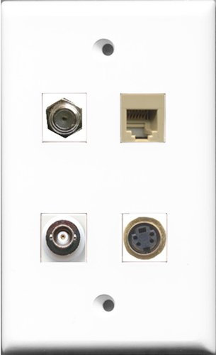 RiteAV - Cavo coassiale TV-tipo F e 1 porta telefono RJ11 RJ12 beige e 1 porta S-Video e 1 porta BNC a parete