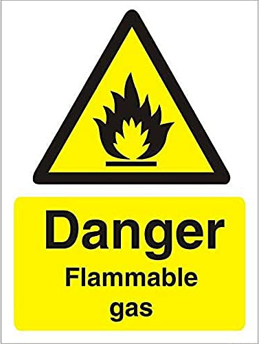 Seco Danger Flammable Gas Sign, 150mm x 200mm - 1mm Semi Rigid Plastic