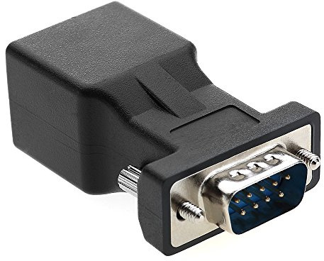 LFHUKEJI RJ45 auf RS232, DB9 9-polig seriell Port Stecker zu RJ45 Buchse Cat5e/6 Ethernet LAN Extend Adapter