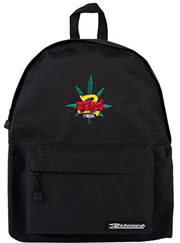 2Stoned Original Freizeitrucksack mit Stickmotiv Leaf in Schwarz mit Einlegeboden
