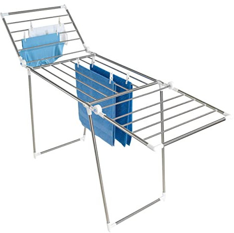 WENKO Flügel Wäschetrockner Mod. Profi Plus Edelstahl flach zusammenklappbar Silber matt