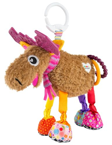 Lamaze Clip On Car Seat and Stroller Toy - Muffin the Moose - Crinkle Sensory Toys for Babies on the Go - High Contrast Travel Toys for Infants - Ages 0 Months and Up