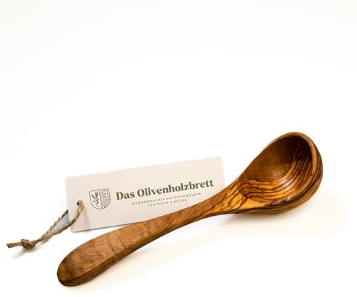 DAS OLIVENHOLZBRETT® Schöpflöffel aus Olivenholz/handgefertigter Schöpflöffel aus Holz/Suppenkelle aus Olivenholz/Schöpfkellen aus Holz/Länge ca. 25cm