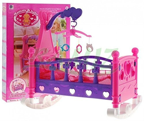 BSD Puppenwiege 661-03 mit Bettwäsche und Spielmobil - Cradle für Baby Doll - Cradle für Puppen - Puppenbett mit Bettwäsche - Puppenmöbel