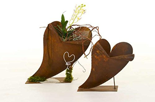DEWOGA 1x Herz liegend auf Platte 24x27,5cm Edelrost Rost Metall Garten Deko Neu