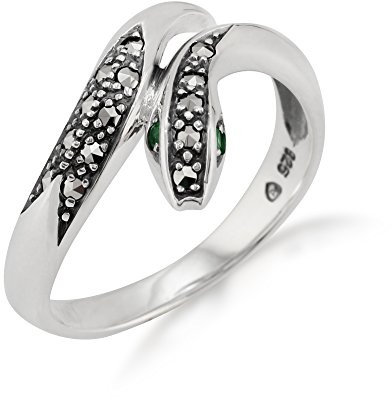 Gemondo Art Nouveau Bague en Serpent, Argent Sterling 0,04 CT Émeraude & Marcassite Bague