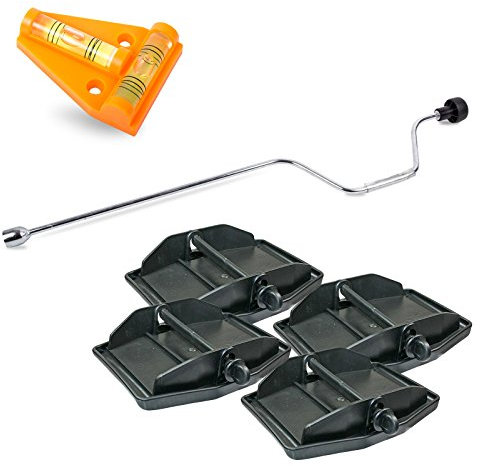 Hypercamp Maxi Foot Stützplatten Set - 4 Stück - zur Sicherung der Kurbelstütze inkl Handkurbel und Kreuz Wasserwaage für Wohnmobil oder Wohnwagen