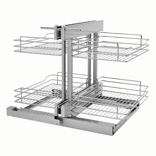 Rev-A-Shelf Chrome Two-Tier Wire Bottom Optimizer for 15 Blind Corner Cabinet Openings, Storage Organizer with 4 Shelves, 5PSP-15-CR