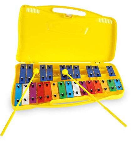 Classic Cantabile GSG-25 Sopran Glockenspiel - Kinder Xylophon mit 25 Tönen - Inklusive praktischem Tragekoffer und Schlägeln - Gelb