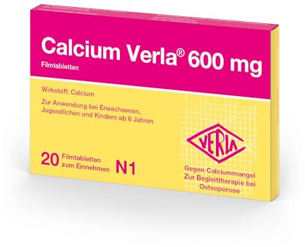 Calcium Verla 600 mg Filmtabletten – Calcium zur Vorbeugung und Behandlung von Calciummangel sowie zur unterstützenden Therapie bei Osteoporose, für die tägliche Einnahme, 20 St