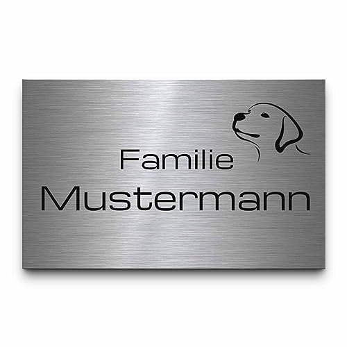 Edelstahl Türschild mit Gravur | Tür Namensschild selbstklebend o. mit Bohrlöchern | Haus Schild personalisiert mit Namen & vielen Motiven | wetterfestes Haustürschild Klingelschild graviert