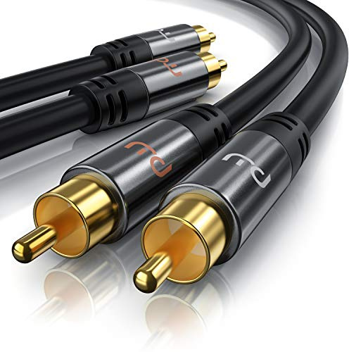 Primewire - Câble audio HQ stéréo RCA 5m - Câble coaxial - 2 x cinch mâle vers 2 x cinch mâle entrée AUX - Connecteurs de précision - Pour amplificateurs, chaînes stéréo, système HiFi