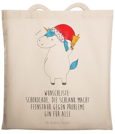 Mr. & Mrs. Panda Jutebeutel Einhorn Weihnachtsmann - Geschenk, Schokolade, Strandtasche, Tote Bag, Schultasche, Tasche, Unicorn, Weihnachten, Umhängetasche, Henkeltasche, Wunschzettel, Einhörner