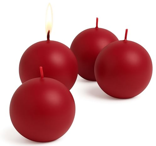 Biedermann & Sons Cranberry Round Candles (Set of 4), Unscented Dripless Balls, 2.5 Spheres, 8 Hour Burn, for Wedding Decor and Party Centerpieces