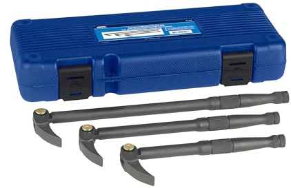 OTC 7175 3-Piece Indexing Pry Bar Set - Includes 10, 12, and 15 180° Indexible Bars with 14 Locking Positions, Knurled Handles, and Blow-Molded Storage Case