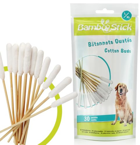 BambooStick Pack mit 30 Wattestäbchen L/XL zur Reinigung der Ohren großer Hunde - Einfache Anwendung - Entwickelt von einem französischen Tierarzt