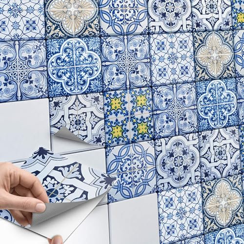 Fliesen-Aufkleber - CREATISTO Fliesenfolie u. Fliesensticker I Dekosticker Badezimmer-Fliesen Küchen-Fliesen selbstklebend - Fliesen renovieren o. Fliesenfarbe I 15x15 cm - Motiv Klassisch - 9 Stück