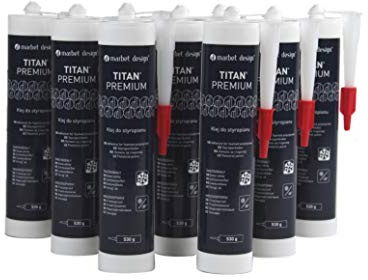 MARBET DESIGN Styroporkleber Baukleber, Innen für Stuckleisten, Deckenplatten, Zierleisten uvm. (9 Kartuschen Titan Premium) Kleber Klebstoff leichte Leisten Styropor