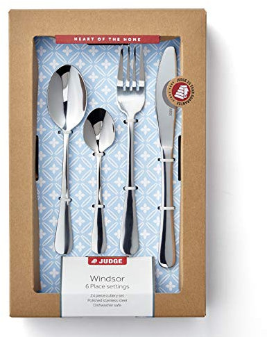 Judge Windsor 24 Piece 18/0 Stainless Steel Cutlery Set for 6 People, Knife, Fork, Spoon and Teaspoon