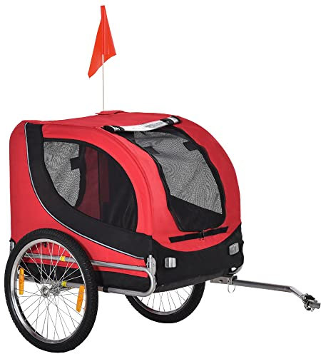 Pawhut Hundeanhänger Fahrradanhänger Hundetransporter Hunde Fahrrad Anhänger Rot+Schwarz 130 x 73 x 90 cm