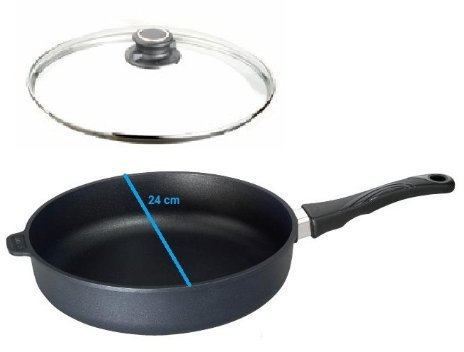 MaxxGoods by Eurolux Hochrandpfanne - Ø 24cm - Aluminium Guss | Für alle Herdarten auch Induktion | Wählbar mit/ohne Glasdeckel | Antihaft & Backofenfest bis 240°C | (Ø 24cm + Glasdeckel)