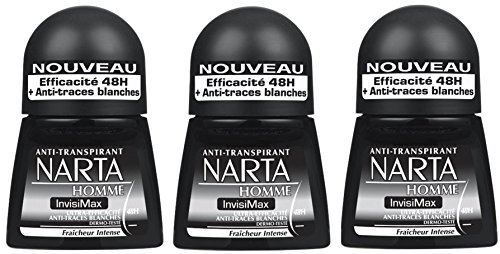 NARTA - Déodorant - Bille - Anti-Transpirant - Homme - Invisimax - Efficacité 48 h - Lot de 3 (50ml x3)