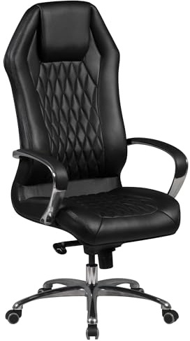 FineBuy Bürostuhl Monterey Schwarz Echt-Leder Schreibtischstuhl XXL Polsterung Design Chefsessel hohe Rückenlehne mit Kopfstütze Drehstuhl Drehsessel höhenverstellbar Wippfunktion Hartbodenrollen