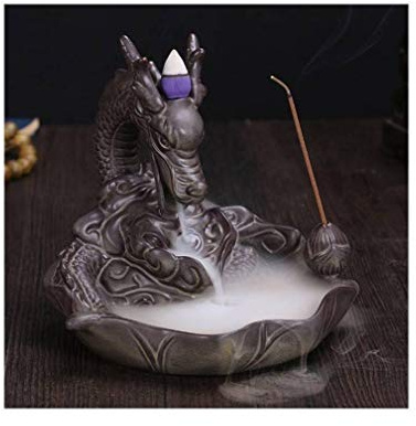 lachineuse - Fontaine à Encens Dragon - Brule Encens Cascade 15X15X15cm | Céramique - Porte Encens pour Décoration Intérieure - Déco Zen Asiatique - Brûleur Support à Encens pour Ambiance Feng Shui