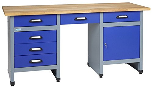 Küpper Werkbank 12577, 170 x 60 x 84 cm, 6 Schubladen, 1 Tür, 300 kg Traglast, 30 mm Massive Buchenarbeitsplatte